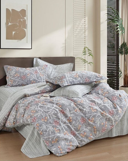 Florida Tulip 100% Pure Cotton Quality King Size Elastic Fitted Bedsheet with Coordinated Pillow Covers